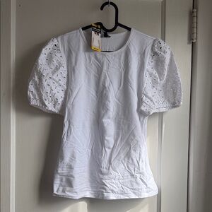 Express White Eyelet Puff Sleeve Tee